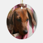 Glatt-haariger MiniaturDackel-Welpe Keramikornament (Links)