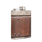 Glattbraun, aus Eisen, Nieten, Leder und Holz Flachmann (Rechts)