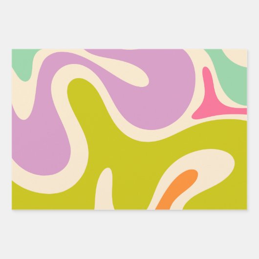 Glatte Konturen Abstraktes Muster in feinen Pastel Geschenkpapier Set (Vorderseite 3)