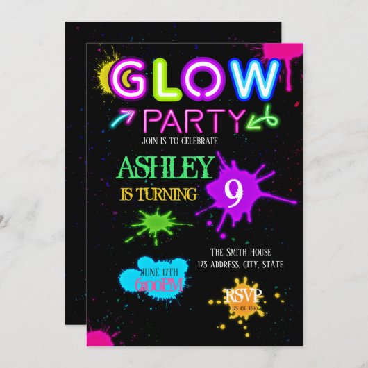 glatte Party Einladung (Vorne/Hinten)