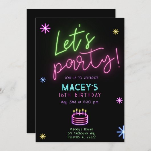 glatte Party Einladung (Vorne/Hinten)