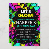 glatte Party Einladung | Glow Birthday Party Einla (Vorne/Hinten)