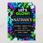 glatte Party Einladung | Glow Birthday Party Einla (Vorne/Hinten)