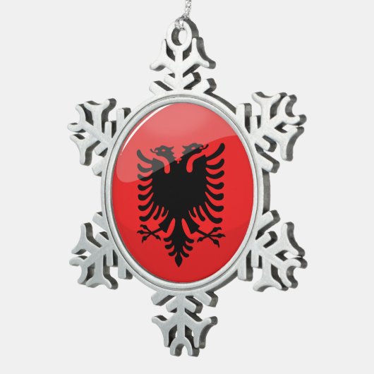 Glatte runde albanische Flagge Schneeflocken Zinn-Ornament (Rechts)
