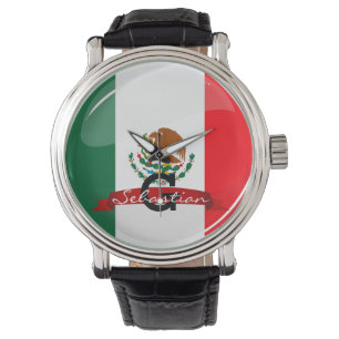 Glatte runde mexikanische Flagge Armbanduhr