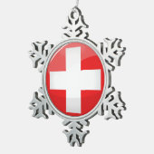 Glatte runde Schweizer Flagge Schneeflocken Zinn-Ornament (Rechts)