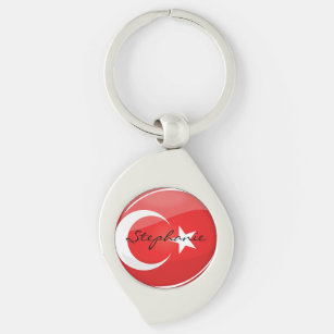 Glatte runde türkische Flagge Schlüsselanhänger