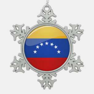 Glatte runde Venezuela-Flagge Schneeflocken Zinn-Ornament
