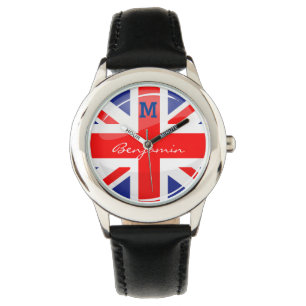 Glatte Runden-BRITISCHE englische Flagge Armbanduhr
