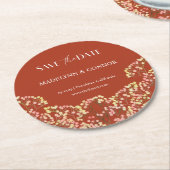 Glätte Script Terracotta Wedding Save the Date Runder Pappuntersetzer (Angewinkelt)