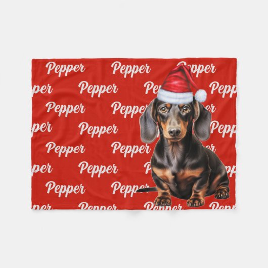 Glatter Dachshund Santa-Hund Individueller Name We Fleecedecke (Vorderseite (Horizontal))