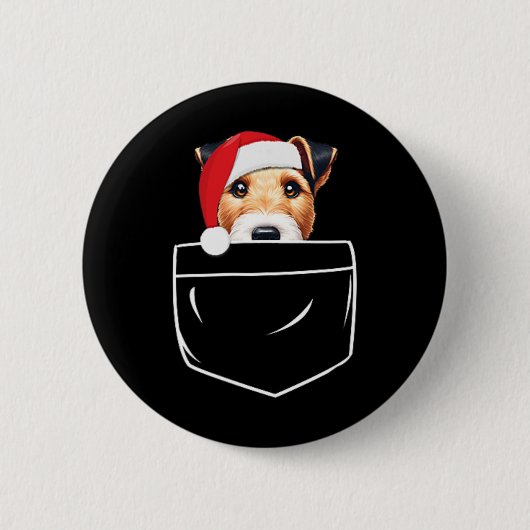 Glätter Fox Terrier Hund Weihnachtsmannmütze Weihn Button (Vorderseite)
