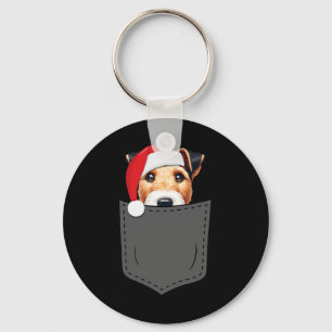 Glätter Fox Terrier Hund Weihnachtsmannmütze Weihn Schlüsselanhänger