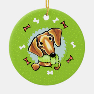 Glatter roter Dackel-WeihnachtsWreath Keramikornament