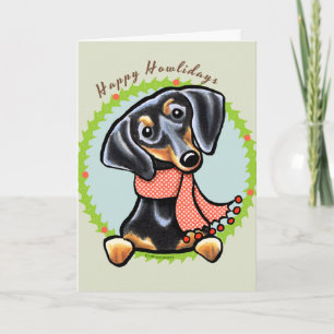 Glatter schwarzer Tannendachshund Frohe Howlidays Feiertagskarte