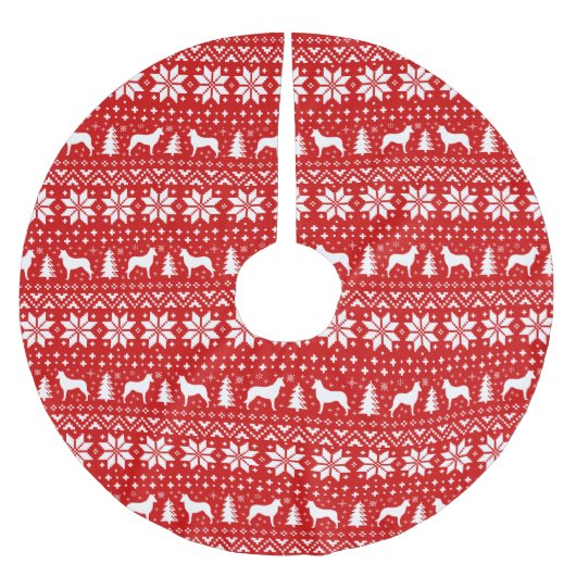 Glattes Collie-Silhouette-Weihnachtsmuster-Rot Polyester Weihnachtsbaumdecke (Vorderseite)