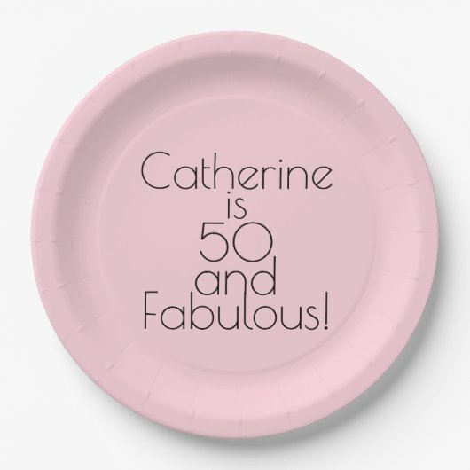 Glattes Rosa "50 und fabelhafte!" Pappteller (Vorderseite)