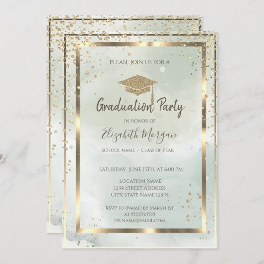 Glattfarben-grüner Abschluss Einladung (Vorne/Hinten)