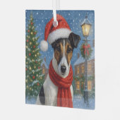 Glattfoxterrier-Feiertag Ornament Aus Glas (Vorderseite links)