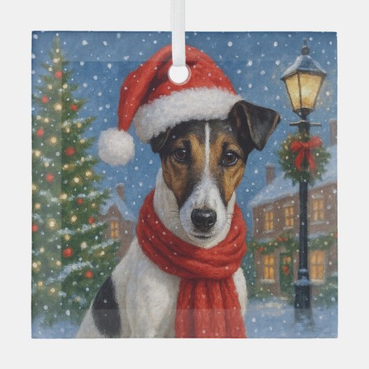 Glattfoxterrier-Feiertag Ornament Aus Glas (Vorderseite)