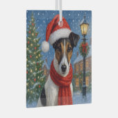 Glattfoxterrier-Feiertag Ornament Aus Glas (Vorderseite Rechts)