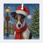 Glattfoxterrier-Feiertag Ornament Aus Glas (Rückseite)