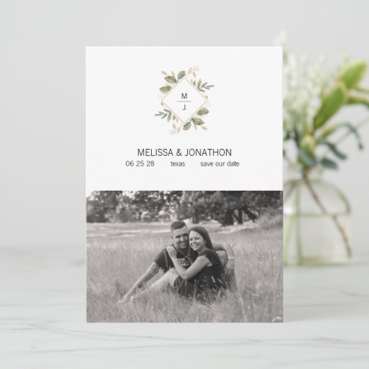 Glattgrüne Blütenbilder Save the Date (Stehend Vorderseite)