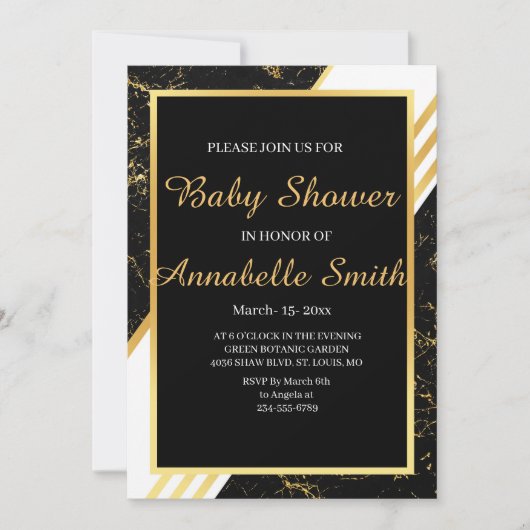 Glattlederstreifen aus Gold Typografie schwarze Ba Einladung (Vorderseite)