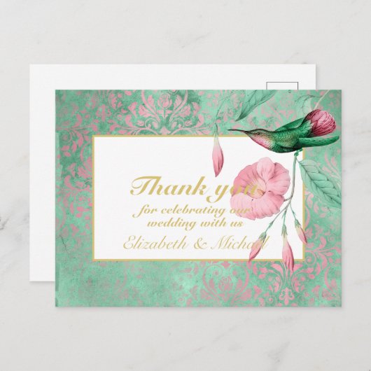 Glattrosa Hummingbird floraler DANK FÜR SIE Postkarte (Vorne/Hinten)