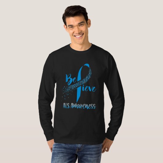 Glaube an als Awareness Blue Ribbon Unterstützung T-Shirt (Vorne ganz)