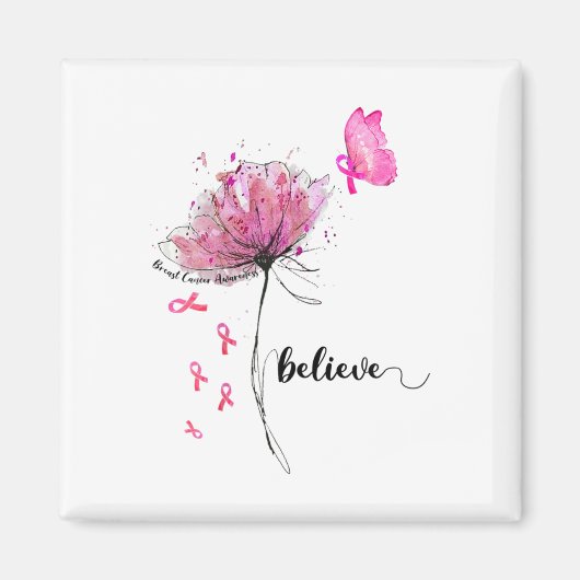Glaube an Blume Schmetterling Pink Ribbon Brustkre Magnet (Vorne)