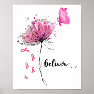 Glaube an Blume Schmetterling Pink Ribbon Brustkre Poster