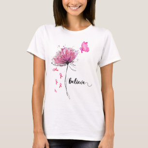 Glaube an Blume Schmetterling Pink Ribbon Brustkre T-Shirt