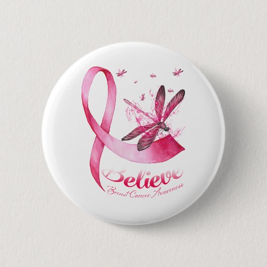 Glaube an den Rosa-Ribbon-Brustkrebs des Dragonfly Button (Vorderseite)