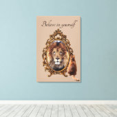 Glaube an dich selbst | Lion Vintag Inspiration Leinwanddruck (Insitu (Holzboden))