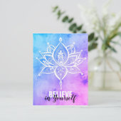 Glaube an dich selbst Lotus Mandala Pink Blue Postkarte (Stehend Vorderseite)