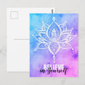 Glaube an dich selbst Lotus Mandala Pink Blue Postkarte (Vorne/Hinten)