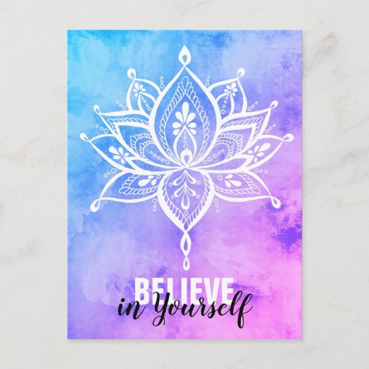 Glaube an dich selbst Lotus Mandala Pink Blue Postkarte (Vorderseite)