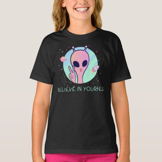 Glaube an dich selbst Pink Alien Kinder Shirt (Vorderseite)
