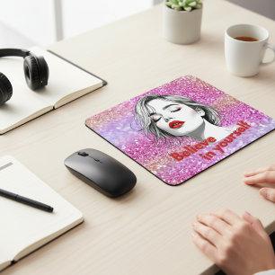 Glaube an dich selbst Pink Glitter Inspirierend Mousepad
