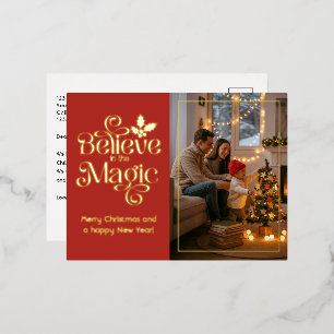 Glaube an die Magie Weihnachten Rot & Gold Folien Feiertagspostkarte
