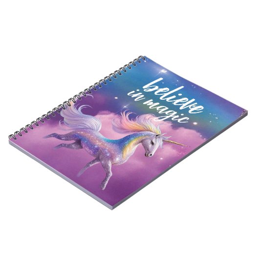 Glaube an die magische Whimsical Unicorn kosmische Notizblock (Linke Seite)