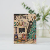Glaube an die Squatch-Weihnachtscollage Postkarte (Stehend Vorderseite)