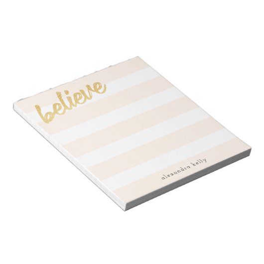 Glaube an Gold Imitate Foil Peach Stripes Individu Notizblock (angewinkelt)