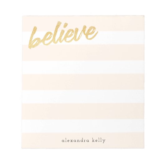 Glaube an Gold Imitate Foil Peach Stripes Individu Notizblock (Vorderseite)