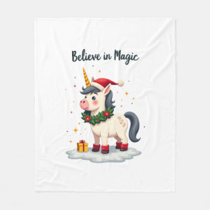 Glaube an Magie Festliches Einhorn mit Weihnachts Fleecedecke