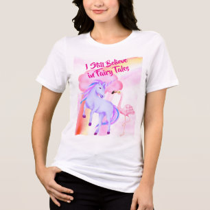 Glaube an Märchen Einhorn Regenbogen Flamingo Tri-Blend Shirt