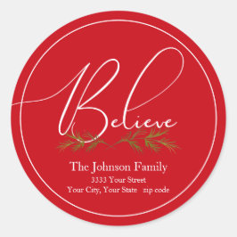 Glaube an Red Christmas Round-Return-Adressetikett Runder Aufkleber