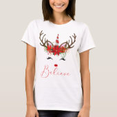 Glaube an Red & White Poinsettia Reindeer Unicorn T-Shirt (Vorderseite)