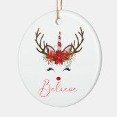 Glaube an Red & White Weihnachtsmann Unicorn Keramik Ornament (Links)